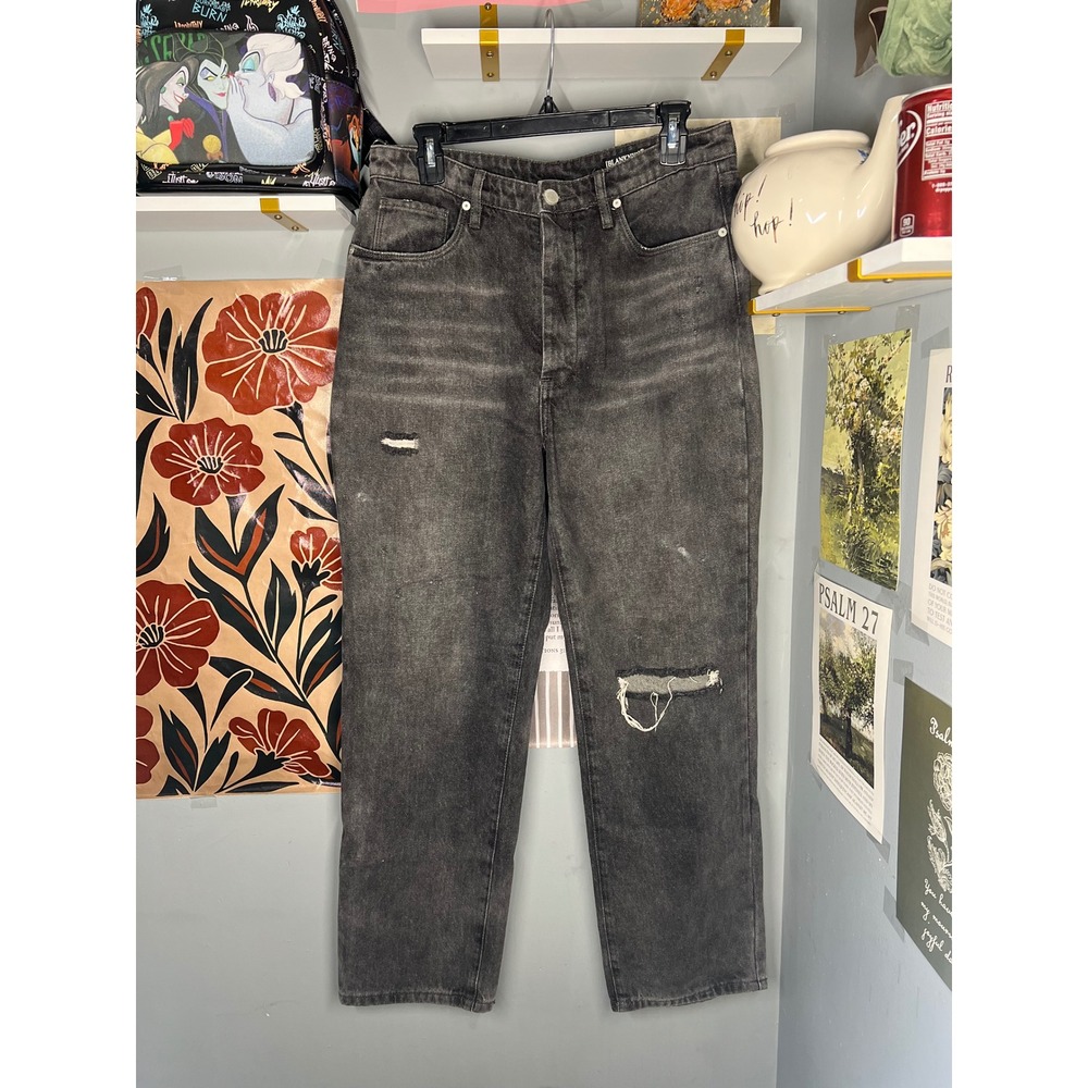 Blank NYC The Howard Mid Rise Loose Fit Distressed Black Jeans 29